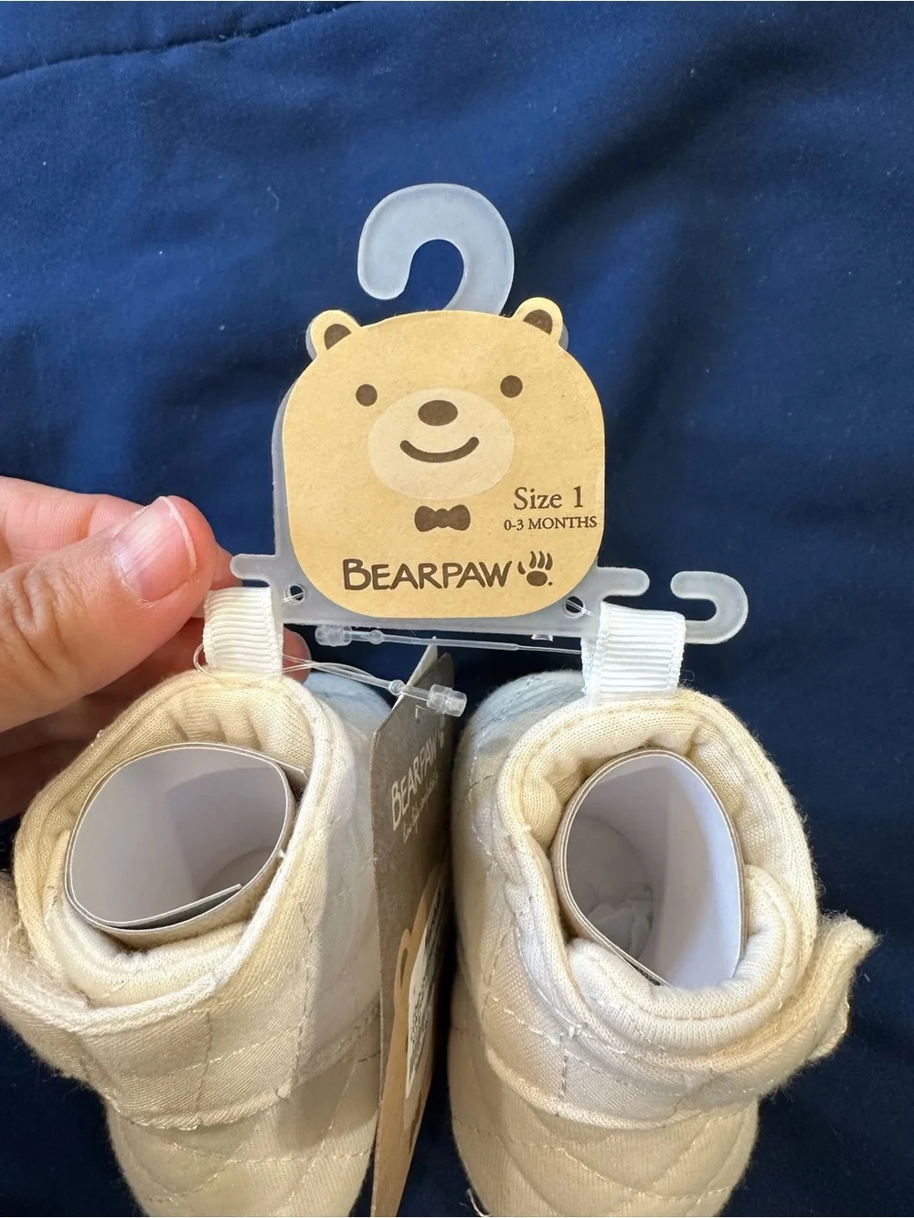 BearPaw Cream Quilted Baby Booties with Hook-and-Loop Strap